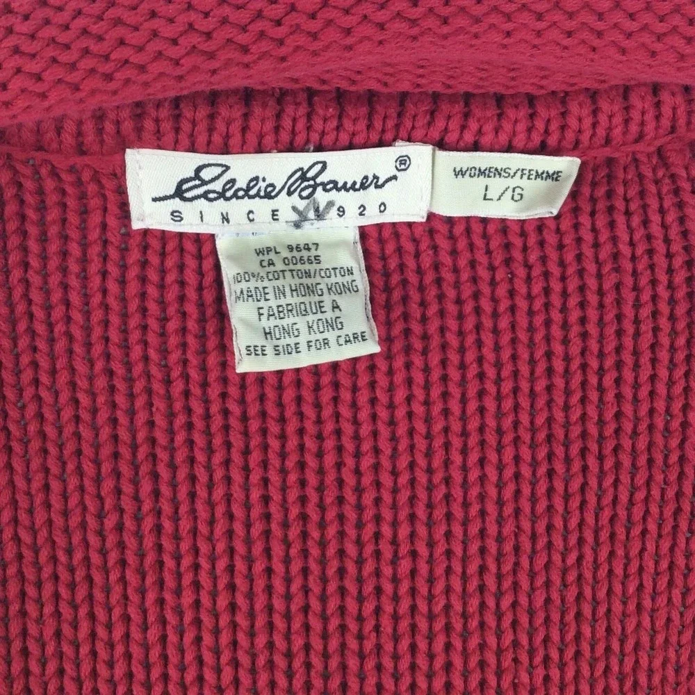 Eddie Bauer‎ Women's 1/4 Zip Pullover Sweater Size Large Red Thick Pocket